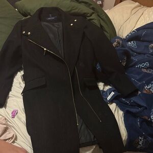 Cole Haan Black Trench Coat with Gold Accents